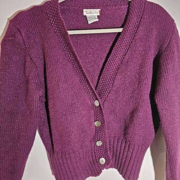 Talbots 100% Wool Cropped Deep Purple Cardigan Sz L Button Front Gilmore Girls - Picture 4 of 6